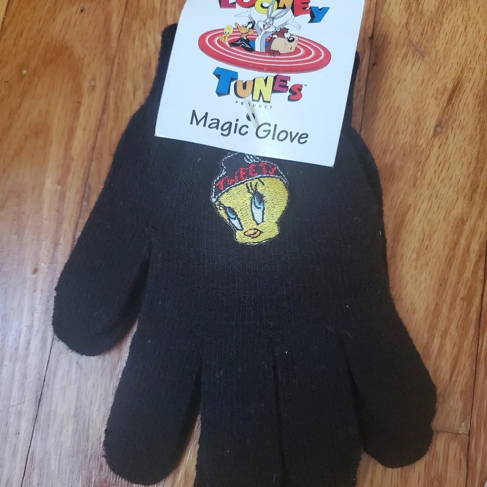 1996 Tweety looney tunes Magic GLOVES Vintage black one size feet all